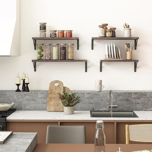 YGEOMER Floating Shelves for Wall, Different Sizes Dark Carbonized Brown Wall - Image 2