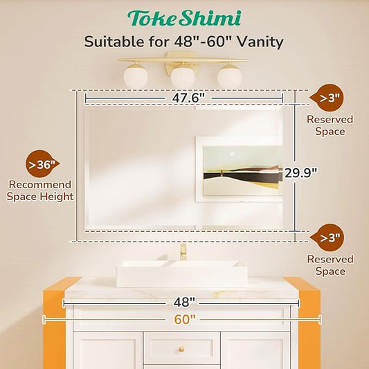 TokeShimi 48x30 Frameless Bathroom Mirror Rectangle, Tempered Beveled Mirror - Image 2