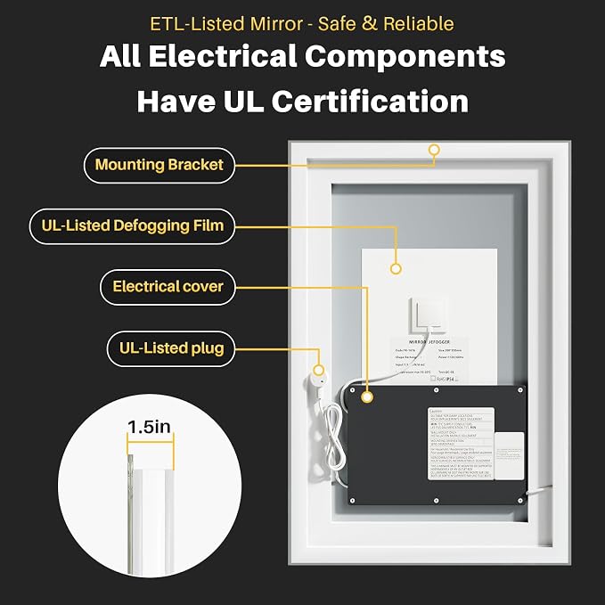 Briivue 40x32 Inch LED Bathroom Mirror - Image 8