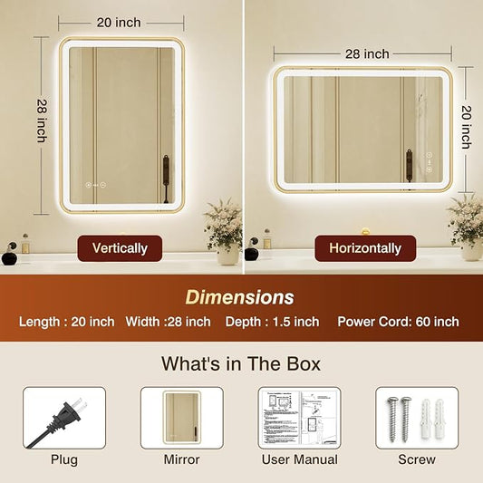 20x28 Inch Gold Framed LED Bathroom Mirror - Image 2