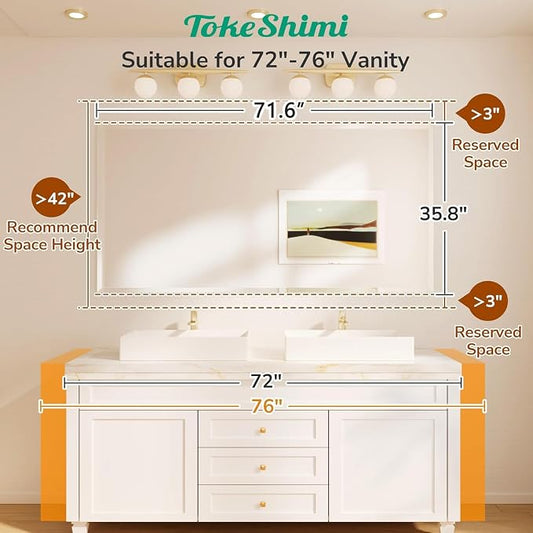 TokeShimi 72x36 Bathroom Mirror Frameless, Tempered 1" Beveled Edge Bathroom - Image 2