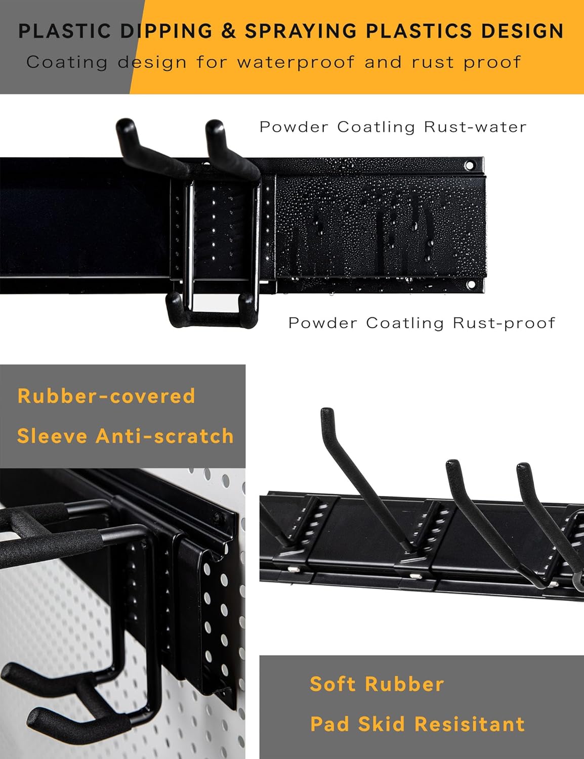 Wall Mount Garden Tool Organizer - 48 Inch Max Load 539lbs, Garage Storage with 7 Heavy Duty Hooks and 4 Cable Ties, Power Tool Organizer Rack