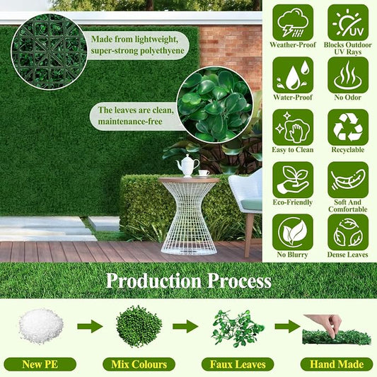 25Pcs Artificial Grass Wall Panels 10" X 10" Greenery Backdrop UV-Protected - Image 2
