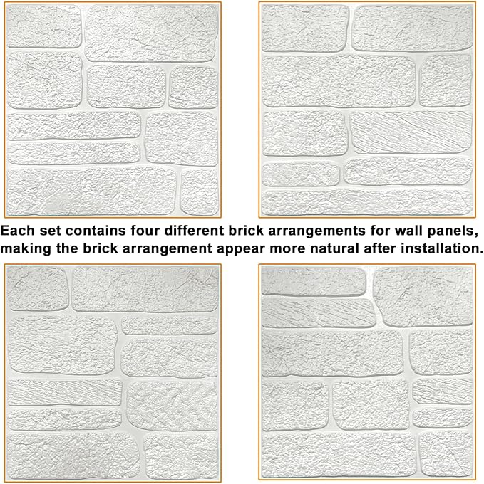 YU LI 3DH 3D Wall Panels Peel and Stick Faux Stone Wall Panel White 20-Pack - Image 7