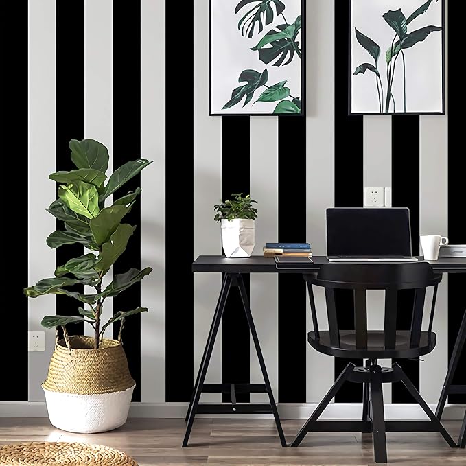Guvana Striped Peel and Stick Wallpaper Black and White Self-Adhesive Wallpaper - Image 7