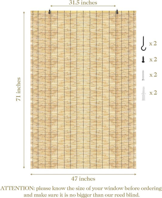 Reed Curtain, Bamboo Light Filtering Roller Shades - Image 2