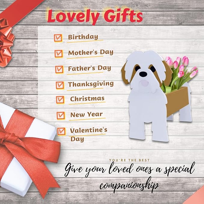 Brown Shih Tzu Dog Planter Plant Pots,Cute Garden Dog Flower Planter,Dog Planters Birthday Gifts for Women,Office,Indoor/Outdoor Decor(9.45in*8.98 * 13.5in)