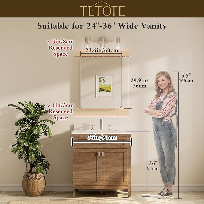 TETOTE Brushed Nickel Bathroom Mirror 24 x 30 Inch - Image 8