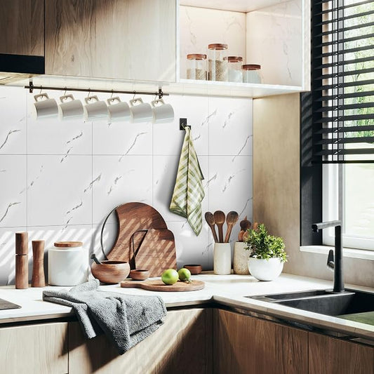 Vieshful 10pcs Peel and Stick Backsplash Tile,12"x12" Self Adhesive Marble Tile - Image 2