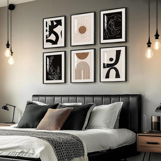 Framed Boho Black and White Brown Modern Abstract Wall Art - Image 2