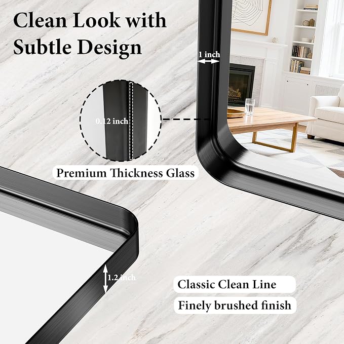Bathroom Mirror for Wall, 30 Inch Square Mirror, Matte Black Metal Framed - Image 9