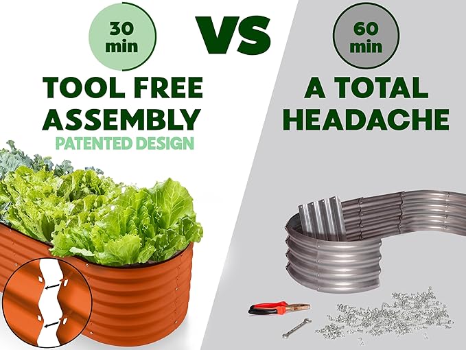 9-in-1 Galvanized Steel Raised Garden Bed // 8×2×1.5 ft Modular Planter for Gardening, Vegetables, Flowers // 18" Tall Metal Raised Garden Beds Outdoor (Orange) // Patented Design Planter Box