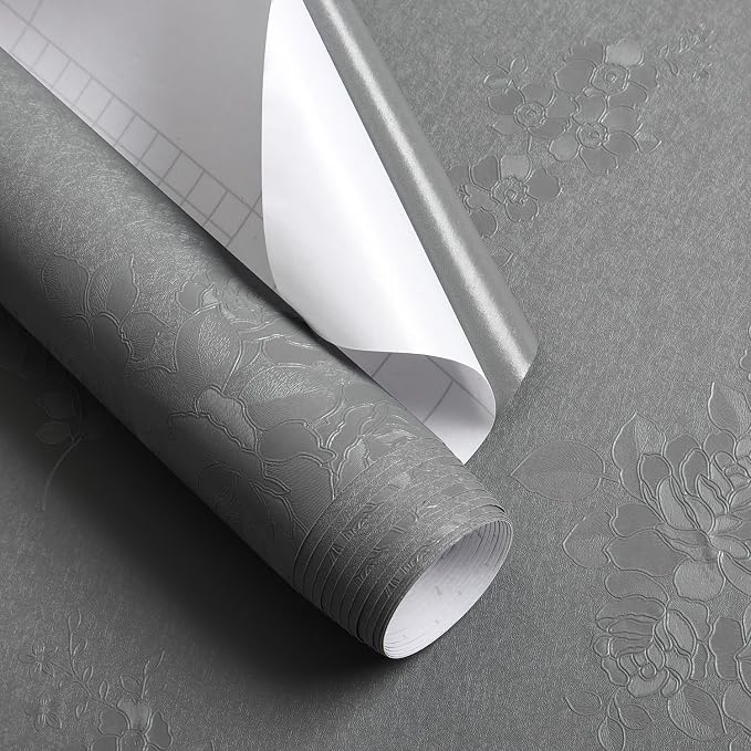 Erfoni 118"x17.7" Gray Peel and Stick Wallpaper Thicken Floral Embossed Contact - Image 9