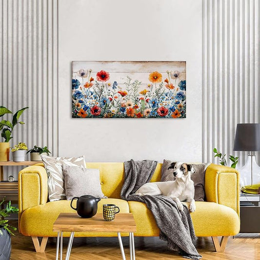 Rustic Wildflower Wall Art for Living Room Farmhouse Colorful Floral Picture - Image 2