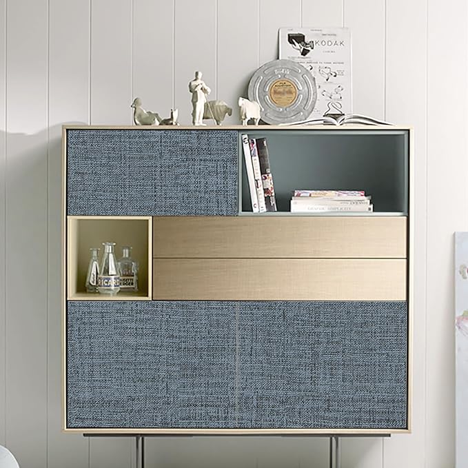 Blue Gray Grasscloth Peel and Stick Wallpaper 17.3"x1200" Faux Linen Textured - Image 9
