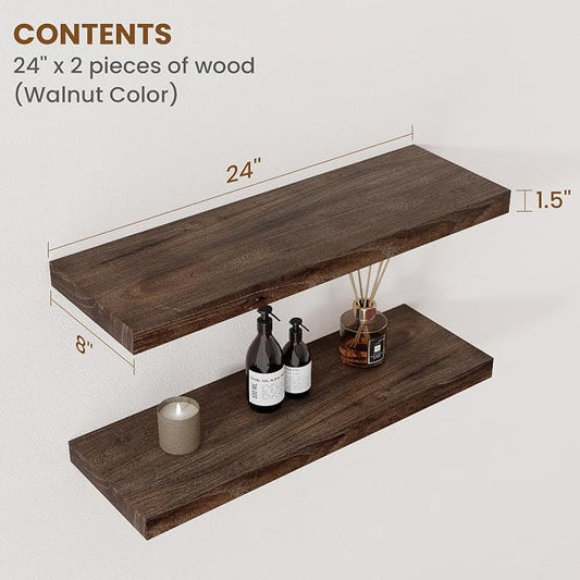 Floating Shelves for Wall Decor, 8 Inch Deep Rustic Solid Elm Wood Floating - Image 2