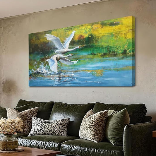 Anolyfi Swan Wall Art for Living Room, Goose Painting Large Animals Artwork - Image 2