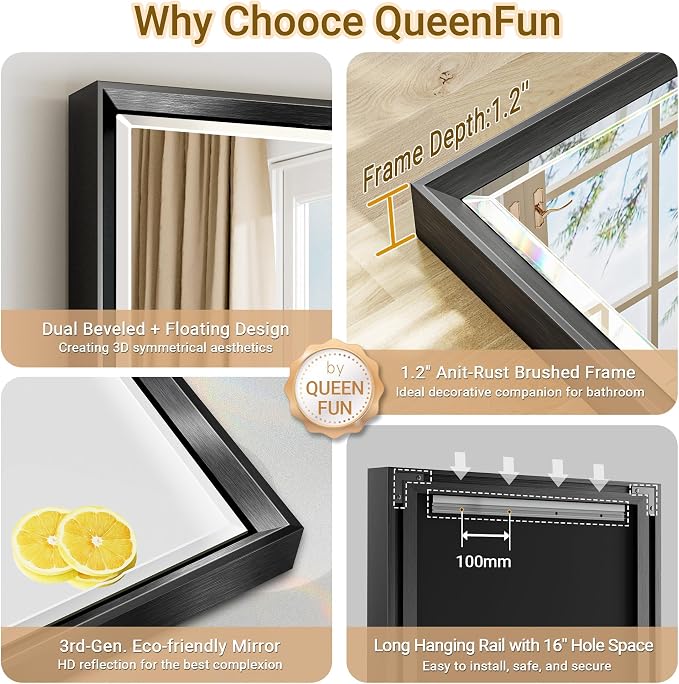 16''x 60'' Tall Black Bathroom Mirror, Beveled Bathroom Vanity Mirror - Image 8