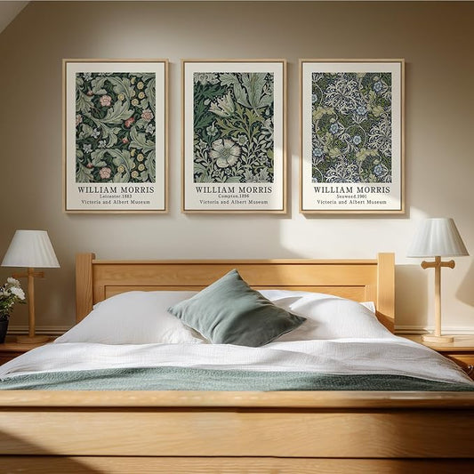Framed William Morris Canvas Wall Art Set of 3, Boho Farmhouse Botanical Decor - Image 2