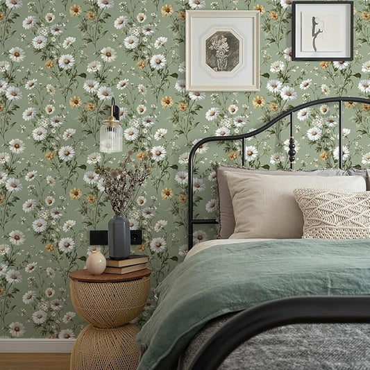 Livebor Floral Peel and Stick Wallpaper Daisy Floral Contact Paper 16.9in - Image 2