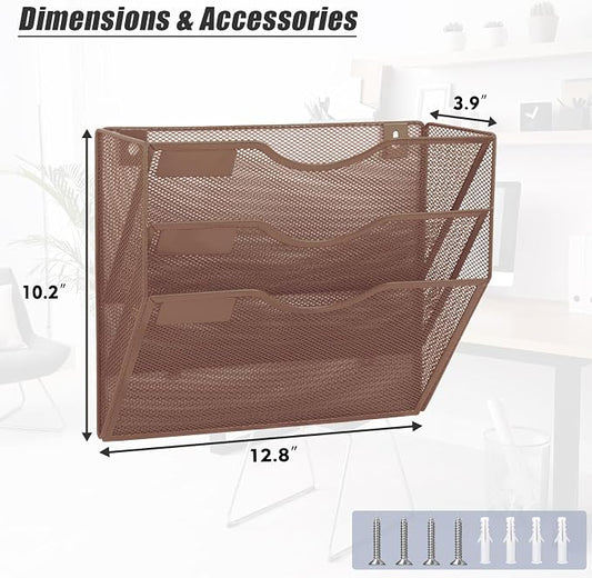 EASEPRES 3 Pocket Mesh Hanging Wall File Organizer, Wall Mounted Mail Paper - Image 2