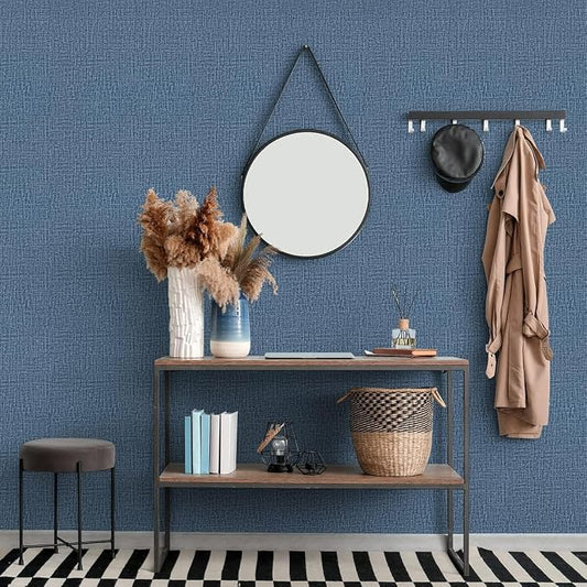 Blue Wallpaper Grasscloth Peel and Stick Wallpaper 17.7inch x 393.7inch - Image 2