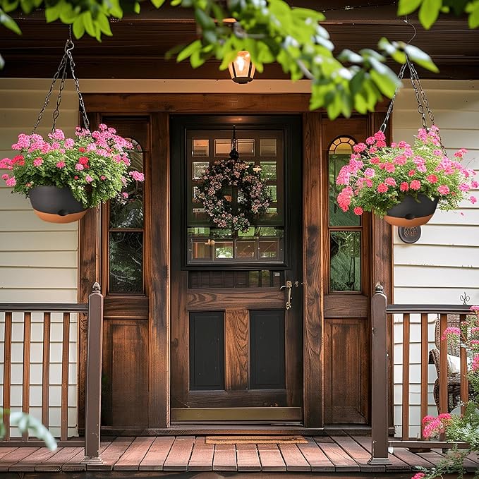 10 Inch Hanging Planters for Indoor Plants,Set of 2 Hanging Pots for Plants with Self-Watering, Outdoor Hanging Plant Pot with Drainage and 2 Kinds of Hanging Baskets Hangers for Home Decor and Garden