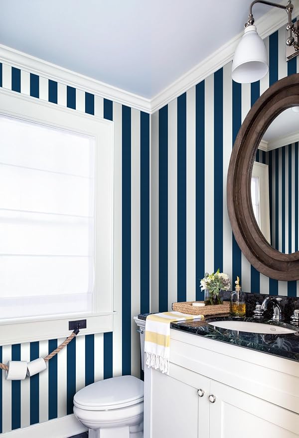 Guvana 17.7"x197" Navy Blue Wallpaper Striped Peel and Stick Wallpaper Blue and - Image 6