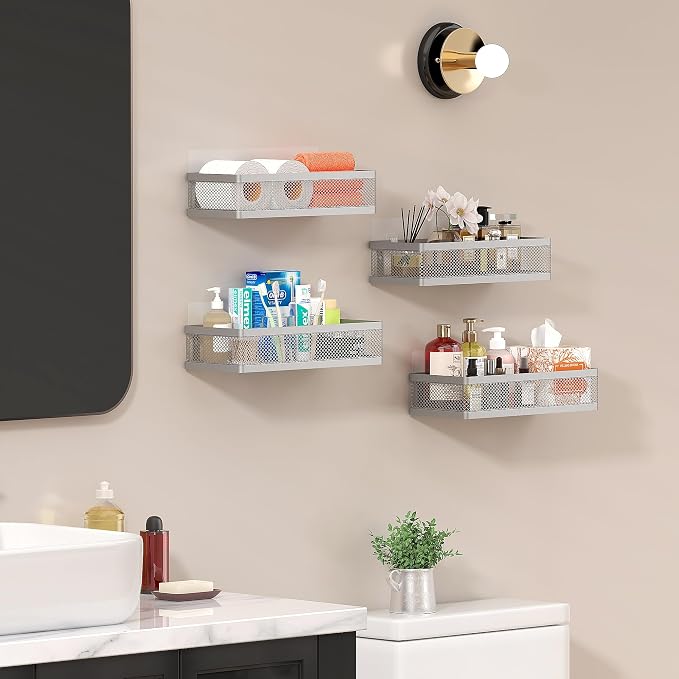 PUSDON Mesh Shower Caddy Wall Mount, Heavy Duty Adhesive Bathroom Shelf - Image 8