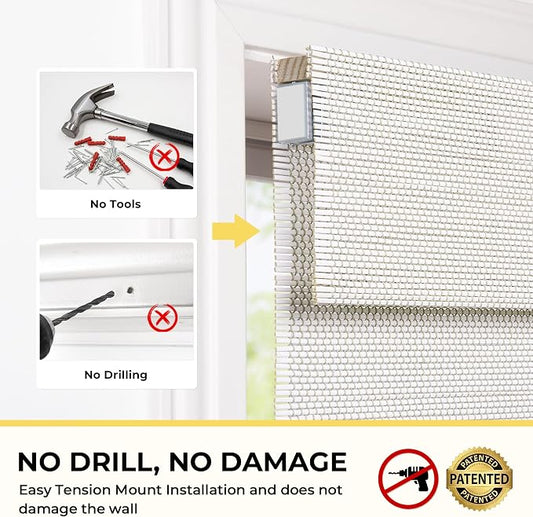 UNISHADES No Drill Cordless Bamboo Roman Shades, Light Filtering Woven Natural - Image 2