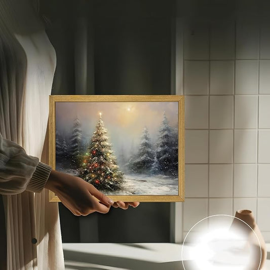 Vintage Christmas Wall Art, Vintage Pine Tree Canvas Wall Decor Painting - Image 2