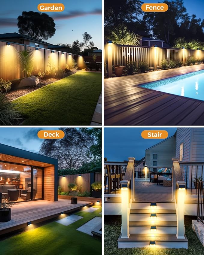 12 Pack Solar Motion Lights for Outside, Waterproof Fence Lights Outdoor, Warm White LED Wall Lights Wireless for Yard Steps Stairs Garden - Brown