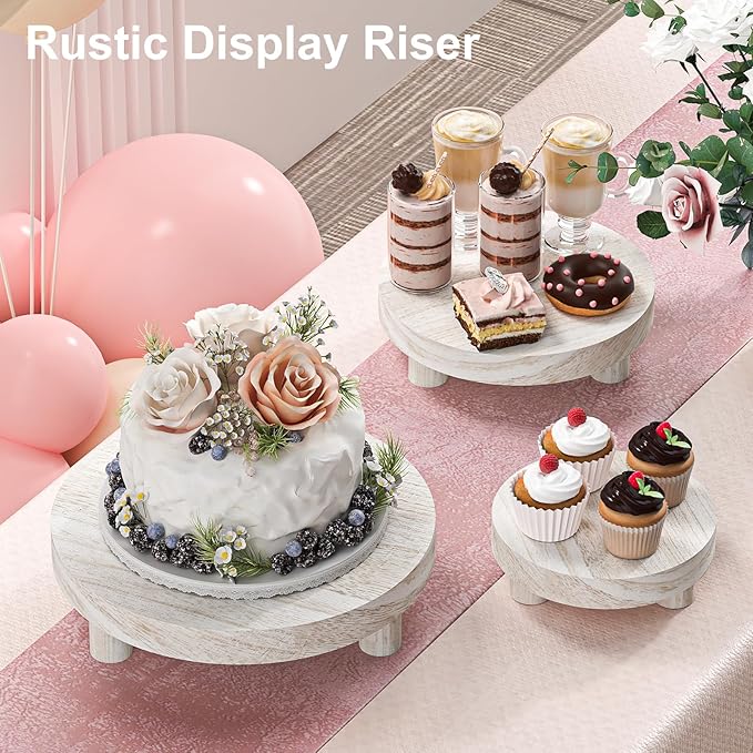 3 Pcs Wood Plant Stand Indoor Outdoor, Round Wood Riser for Decor 6/8/10" Wooden Stool Display Stand Flower Pot Holder Small Planter Tray Modern Potter Decorative (Rustic Grey)