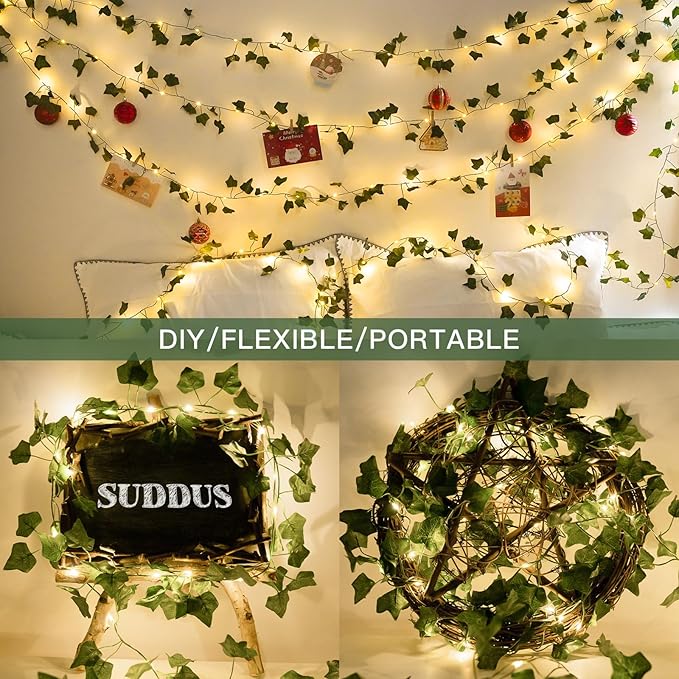 suddus Vine with Fairy Lights Battery Operated, 33ft 100 LED Ivy String Lights - Image 6