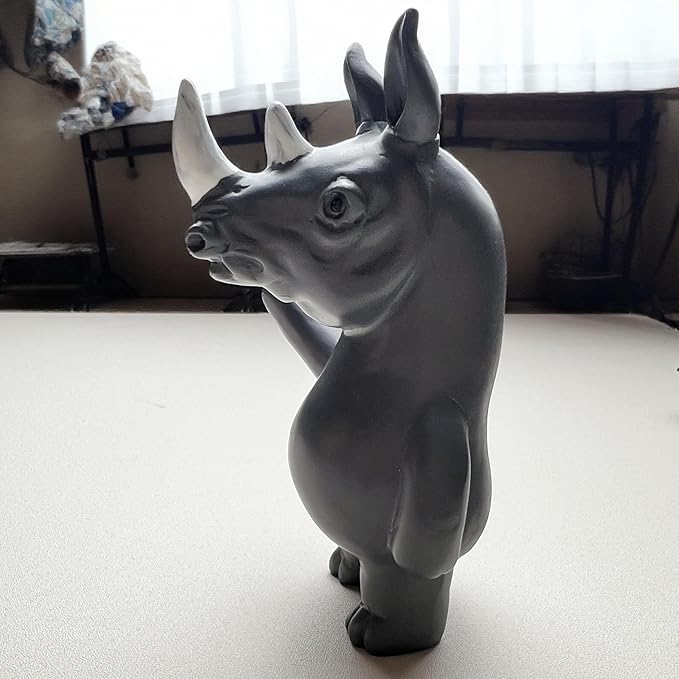 Jxueych Rebellious Rhino Figurine, Miniature Resin Rhino Standing 4 Inch, Adorable Mini Rhino - The Perfect Blend of Power and Charm for Your Home Decor!