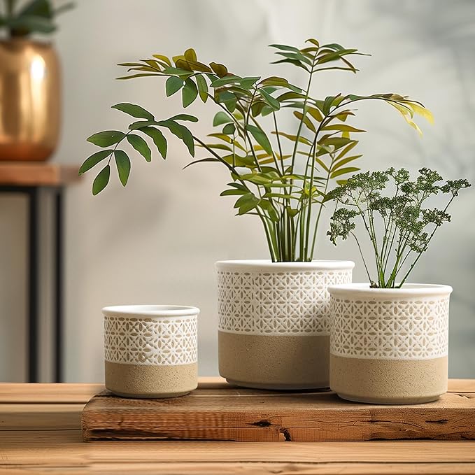 T4U Ceramic Planters for Indoor Plants, 4.2+5.4+6 Inch Plant Pots Set, Flower Pots with Drainage Holes and Plug, Ceramic Plant Pot for Indoor and Outdoor Plants, Morden Home Decor, Gifts for Mom