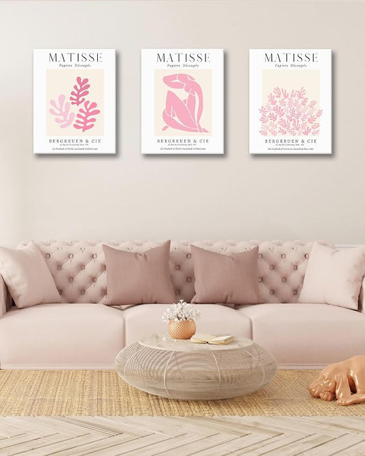 HesenDot Framed Matisse Pink Wall Art Set of 3, Minimalist Wall Decor, 12x16IN - Image 2