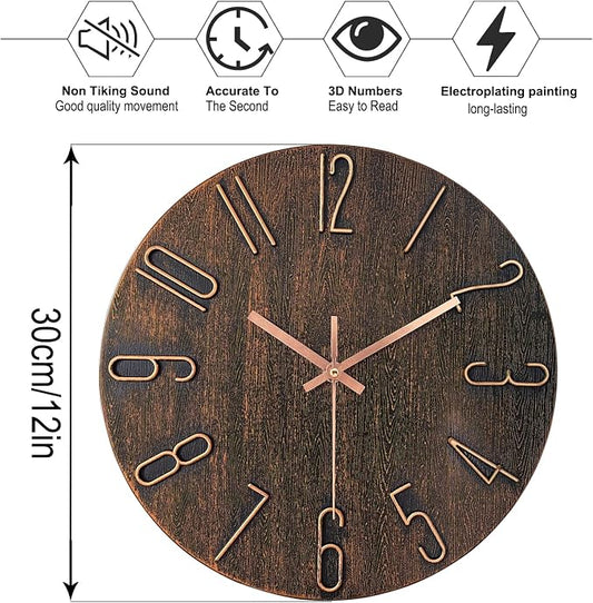 AIRUIFU Wall Clock 12 Inch Non-Ticking Silent Battery Operated Round Wall Clock - Image 2