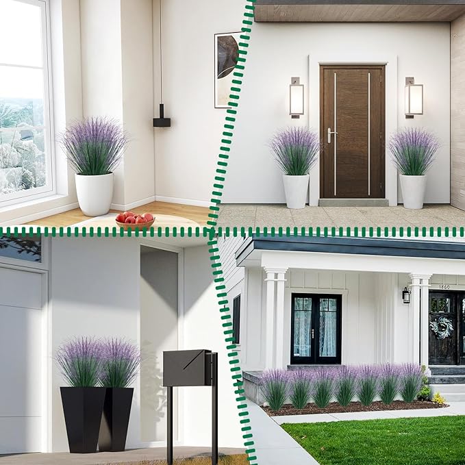 36Pcs Artificial Grass Plants, Faux Shrubs Wheat Grass, Artificial Tall Grass Fake Plants for Outdoor Decor,Artificial Greenery Stems Weed for Room Indoor Home Decor(Green Purple Tail)
