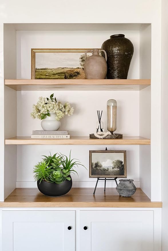 Fake Plants Artificial Succulents in Pots Faux Succulent Arrangement Potted Plant in Black Ceramic Planter Bowl for Home Decor Office Desk Bathroom Shelf Living Room Indoor Decorations