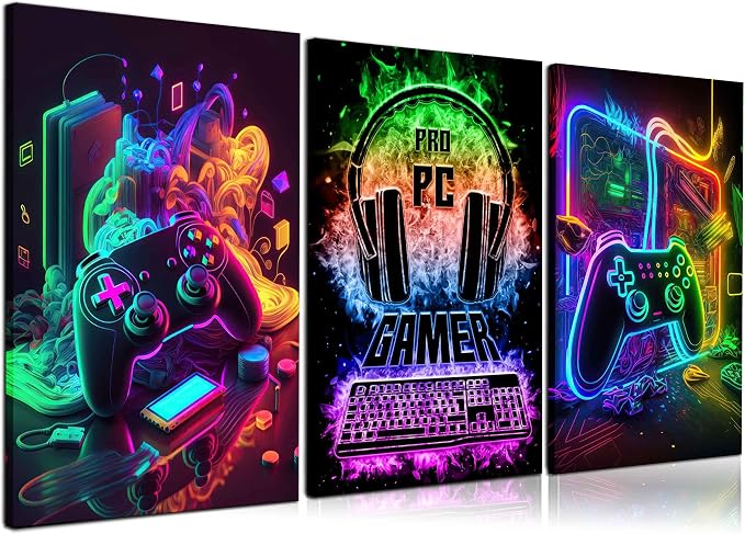 PPV 3Pcs Cool Gaming Wall Art Retro Video Gamer watercolor Posters Pictures - Image 7