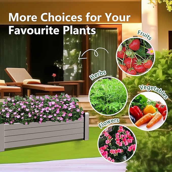 Elevated Raised Garden Bed,Outdoor Large Resin Patio Planter Box Stand Divisible with Drain Plug,Water Monitor for Plants Vegetables Flowers Fruits(Grey)