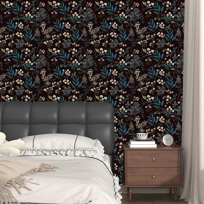 Laatse Vintage Wallpaper Peel and Stick Dark Green Floral Wallpaper 17.5'' x - Image 8