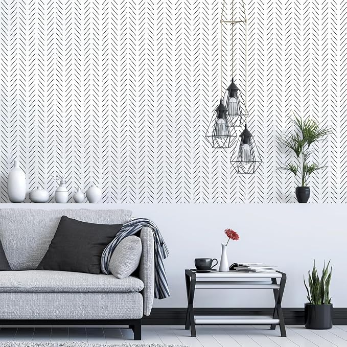 Erfoni Black and White Peel and Stick Wallpaper Modern Herringbone Contact - Image 9