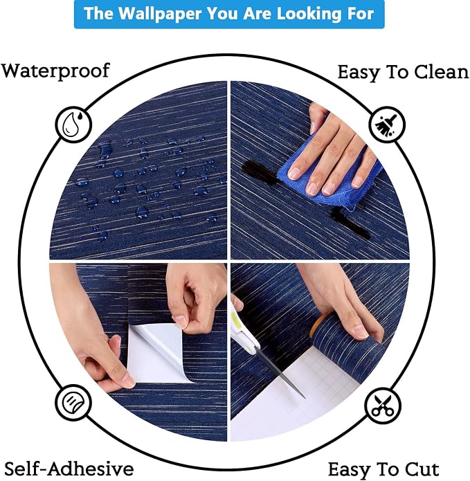 CRE8TIVE Wide Dark Blue Grasscloth Peel and Stick Wallpaper - Image 9