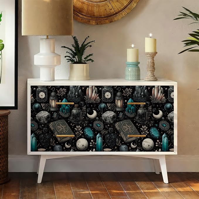 FLFK Black Wallpaper Peel and Stick Dark Witchy Wallpaper 16" x 384" Crystal - Image 6