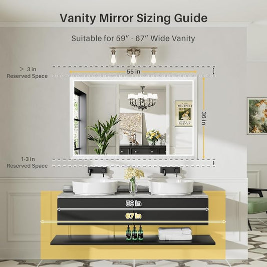 55x36 Inch White Bathroom Mirror - Image 2