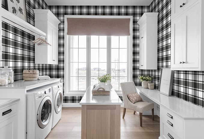 Guvana 17.7"x197" Black and White Peel and Stick Wallpaper Trellis Removable - Image 7