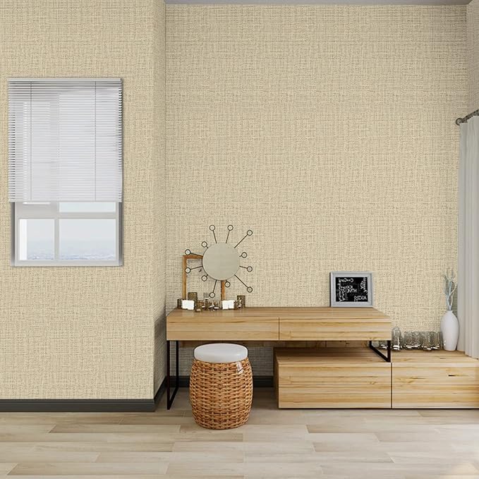 TANONE Khaki Contact Paper Peel and Stick, Grasscloth Beige Wallpaper Self - Image 7