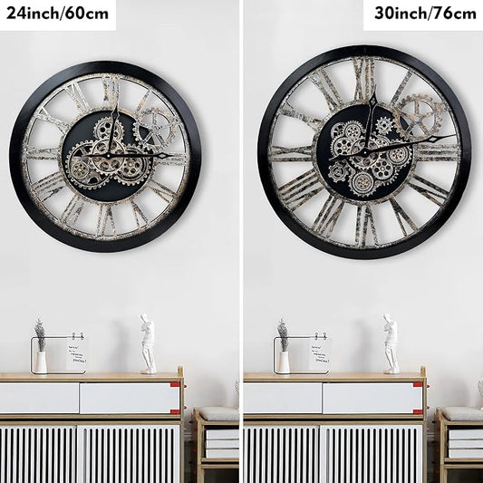 The B-Style Large Real Moving Gears Wall Clock 30 inch Rustic Retro Industrial - Image 2